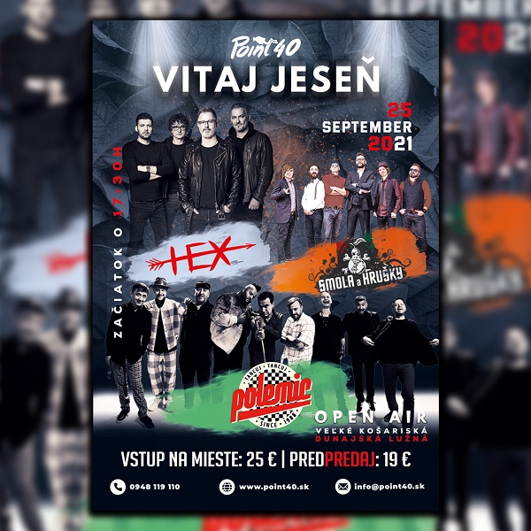 Vitaj jeseň - Koncert HEX / Polemic / Smola a Hrušky - ZRUŠENÉ
